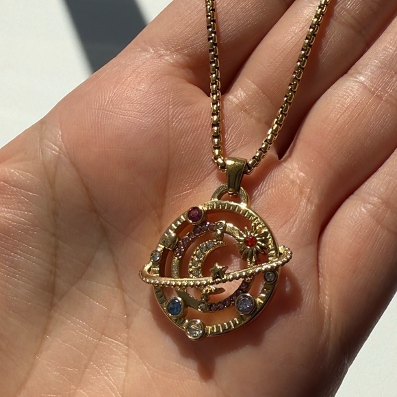 NEW 18K Gold Plated Moon Star Planet Necklace Stainless Steel - Picture 8 of 8